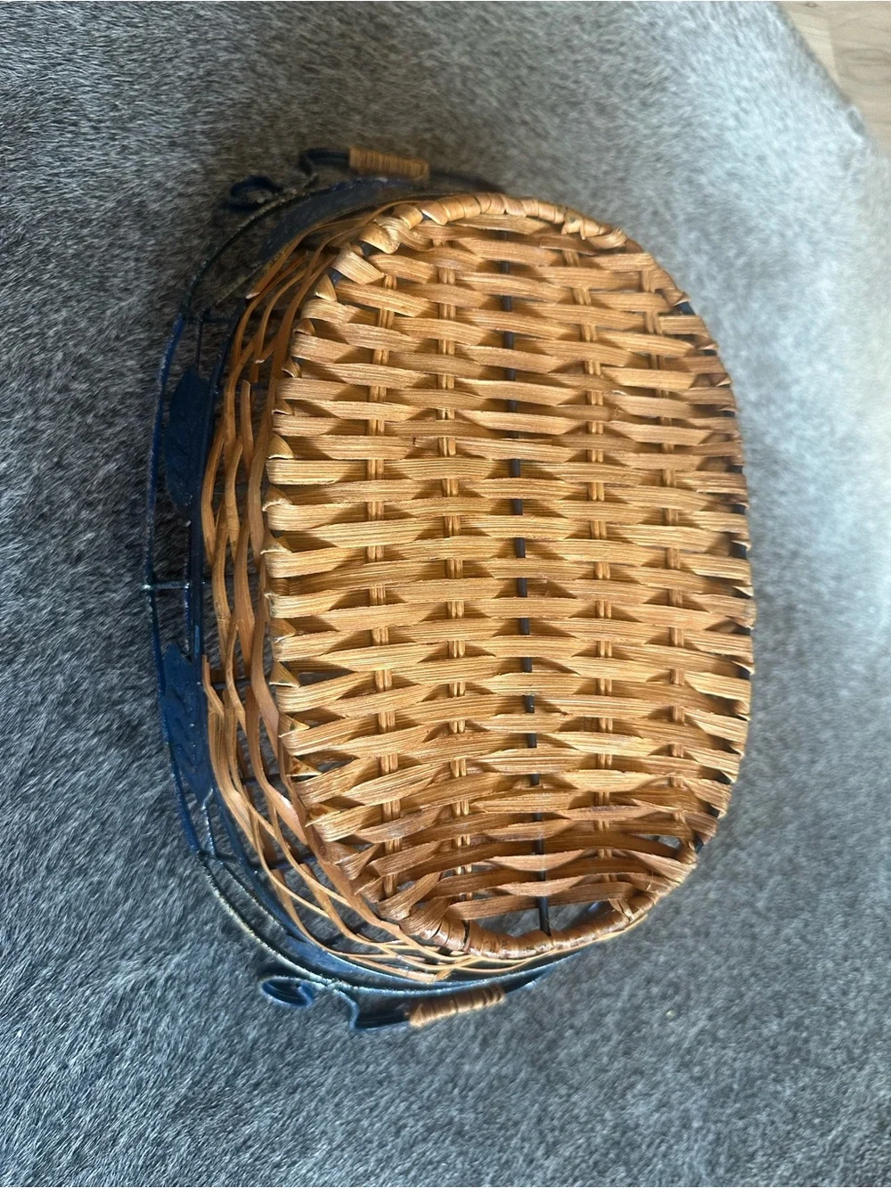 Woven Rattan and Metal Leaf Accent Basket - Brown with Blue